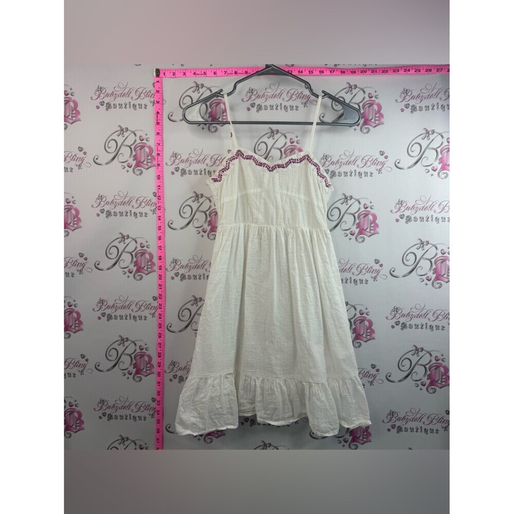 Roxy dress beaded cream White Sundress with Pink Embroidered Trim neon